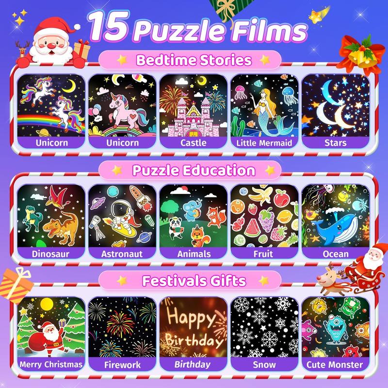 جهاز عرض ضوء الليل للأطفال – 15 مشهد مجرة، دوران 360°، قابل للشحن USB للبنات والأولاد