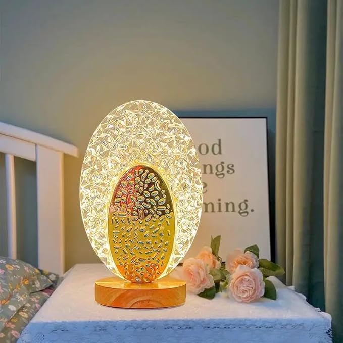 مصباح طاولة LED كريستالي بيضاوي الشكل