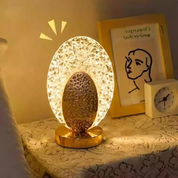 مصباح طاولة LED كريستالي بيضاوي الشكل
