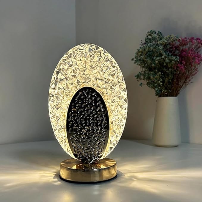 مصباح طاولة LED كريستالي بيضاوي الشكل